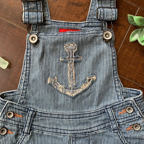 S. Oliver Pinstripe Nautical Anchor Overalls 86 - Picture 2 of 7